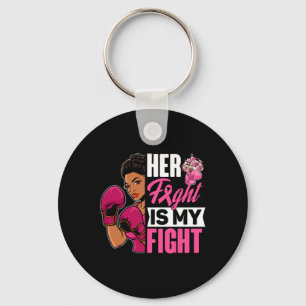 Fight Is My Fight Breast Cancer Boxing Black Afro  Keychain