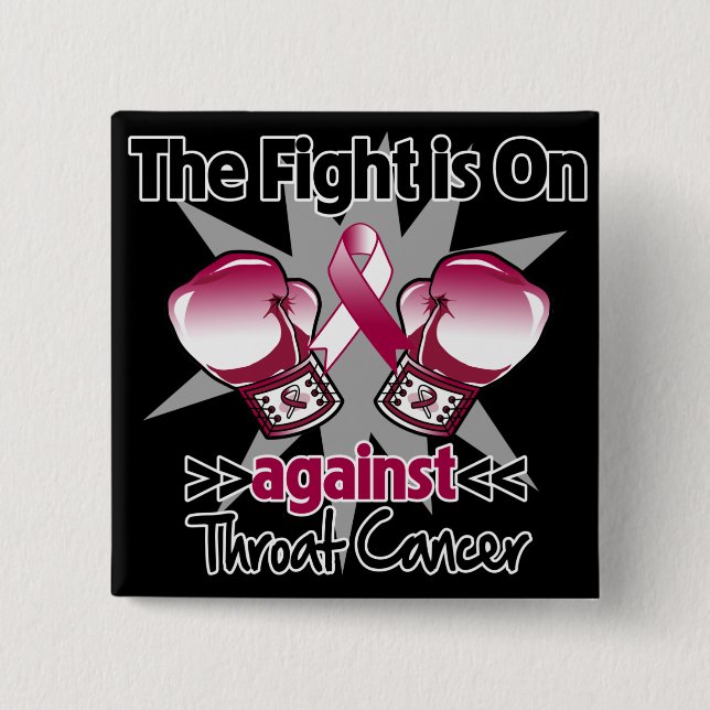 Fight is On Against Throat Cancer 2 Inch Square Button (Front)