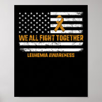 Fight Leukaemia Awareness Orange Ribbon USA Flag W