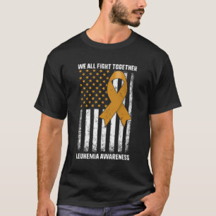 Fight Leukemia Awareness Orange Ribbon USA Flag Wa T-Shirt