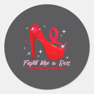 Fight Like A Boss Heart Health Heart Disease Aware Classic Round Sticker
