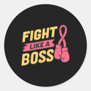 Fight Like A Boss Pink Ribbon Boxing Breast Cancer Classic Round Sticker