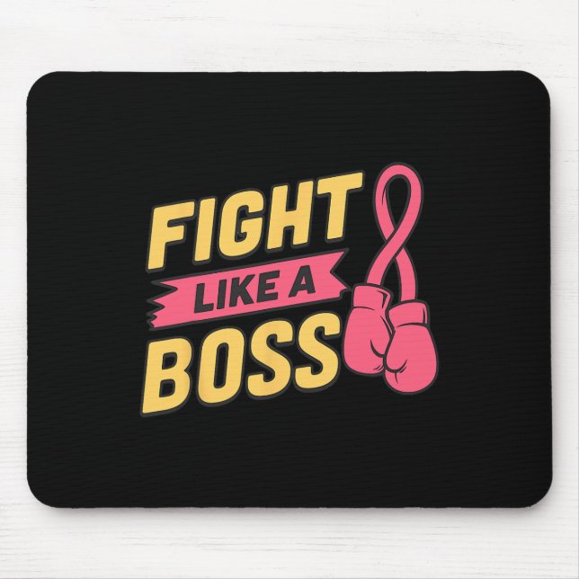 Fight Like A Boss Pink Ribbon Boxing Breast Cancer Mouse Pad (Front)