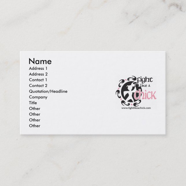 Fight Like A Chick Business Card. Card (Front)