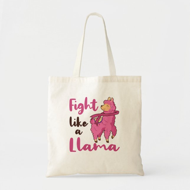 Fight Like a Llama Breast Cancer Warrior Fighter Tote Bag (Front)