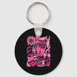 Fight Like A Queen Women Girl Breast Cancer Warrio Keychain