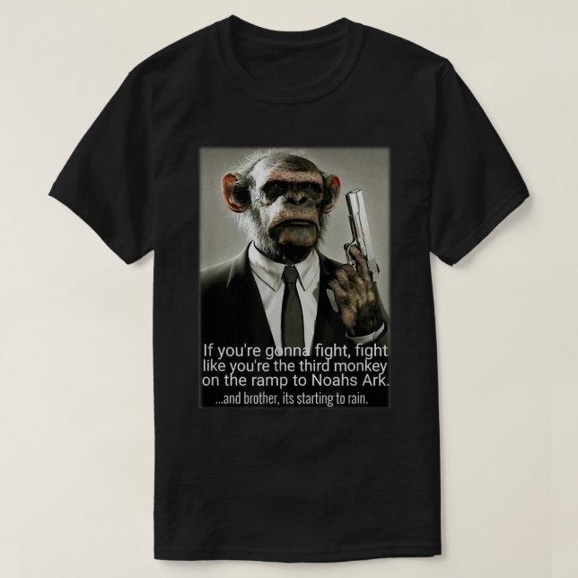 Fight Like your Third Monkey on Noahs Ark Pop Cult T-Shirt (Design Front)