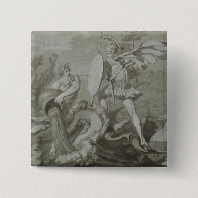 Fight of Achilles with the River Scamander 2 Inch Square Button (Front)