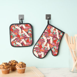 Fight of the Cranes Oven Mitt & Pot Holder Set