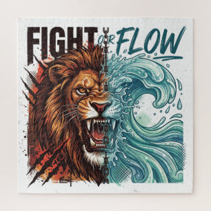 Fight or Flow Lion and Water Wave Design Jigsaw Puzzle
