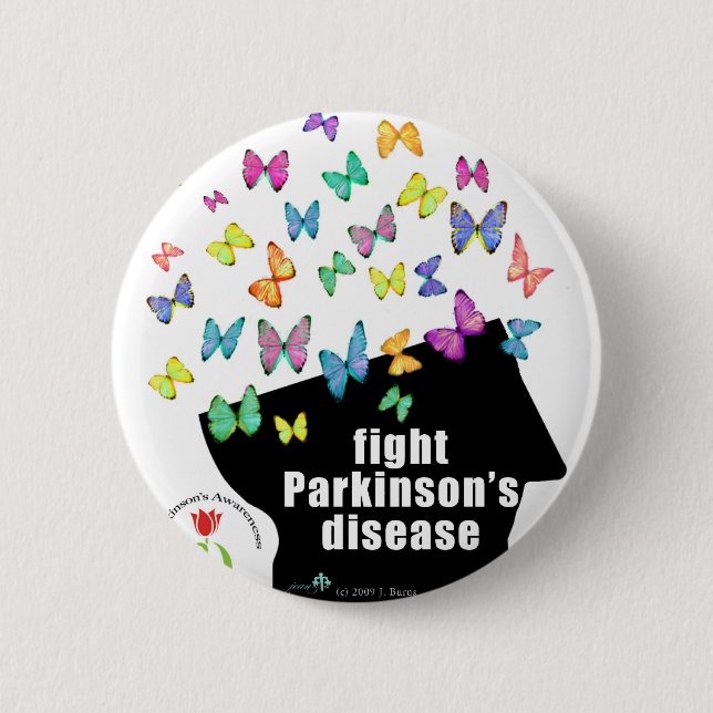fight pd - butterflies parkinson awareness 2 inch round button (Front)