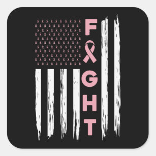 Fight Pink American Flag Breast Cancer Awareness Square Sticker