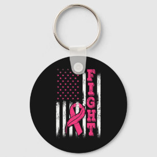 Fight Pink Ribbon Flag Breast Cancer Awareness Keychain