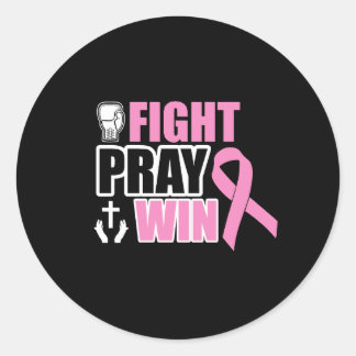 Fight Pray Win Light Pink Breast Cancer Classic Round Sticker