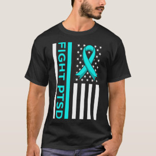 Fight Ptsd Stress Awareness Usa Flag Ribbon Graphi T-Shirt