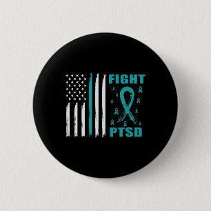 Fight Ptsd Teal Ribbon And Flag  2 Inch Round Button
