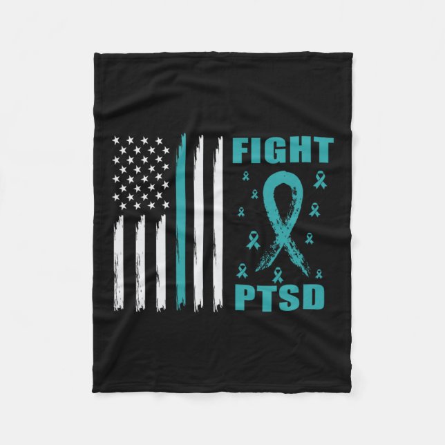 Fight Ptsd Teal Ribbon And Flag  Fleece Blanket (Front)