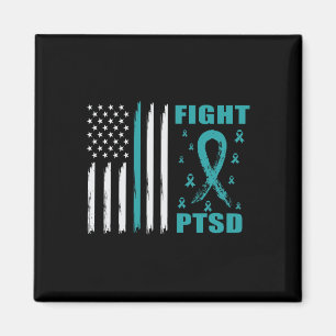 Fight Ptsd Teal Ribbon And Flag  Magnet