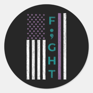 Fight Semicolon Flag Suicide Awareness Mental Heal Classic Round Sticker