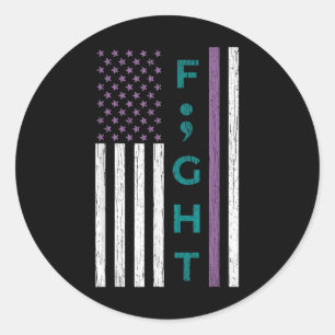 Fight Semicolon Flag Suicide Awareness Mental Heal Classic Round Sticker