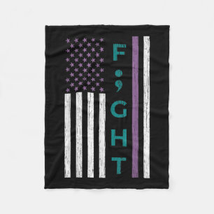 Fight Semicolon Flag Suicide Awareness Mental Heal Fleece Blanket