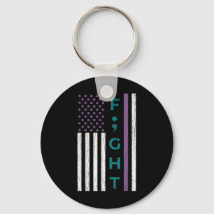 Fight Semicolon Flag Suicide Awareness Mental Heal Keychain