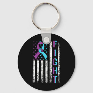 Fight Suicide Awareness American Flag Purple Teal Keychain