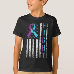 Fight Suicide Awareness American Flag Purple Teal T-Shirt