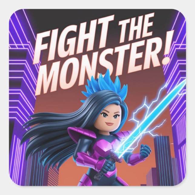 Fight the monster  square sticker (Front)