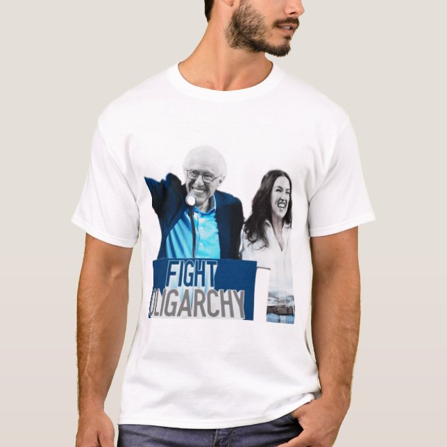 Fight The Oligarchy Bern & AOC T-Shirt (Front)