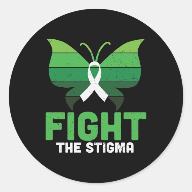 Fight The Stigma Butterfly Mental Health Classic Round Sticker (Front)