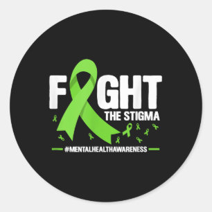 Fight The Stigma Mental Health Awareness Green Rib Classic Round Sticker