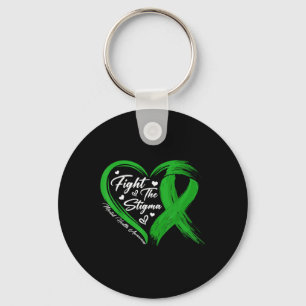 Fight The Stigma Mental Health Awareness Green Rib Keychain