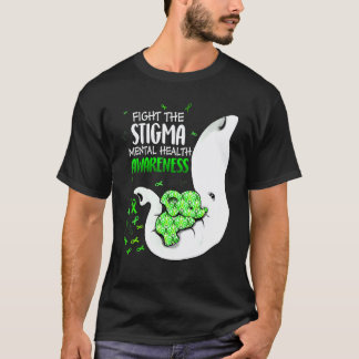 Fight The Stigma Mental Health Awareness Green Rib T-Shirt