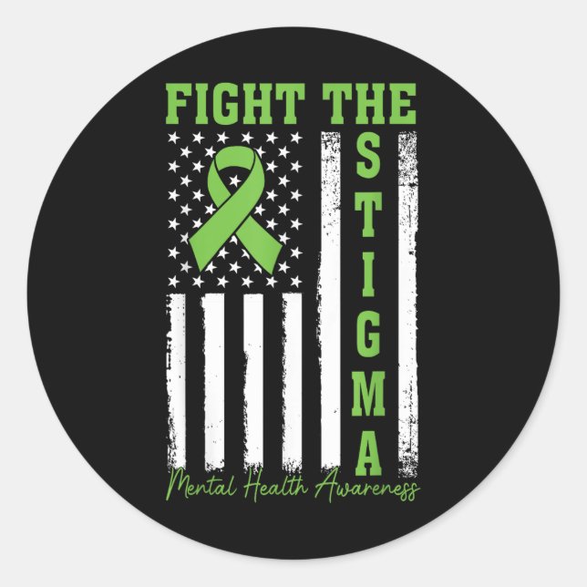 Fight The Stigma Mental Health Awareness Usa Flag  Classic Round Sticker (Front)