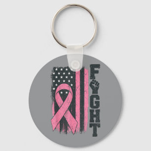 Fight Usa Flag Breast Cancer Awareness Patriotic Keychain