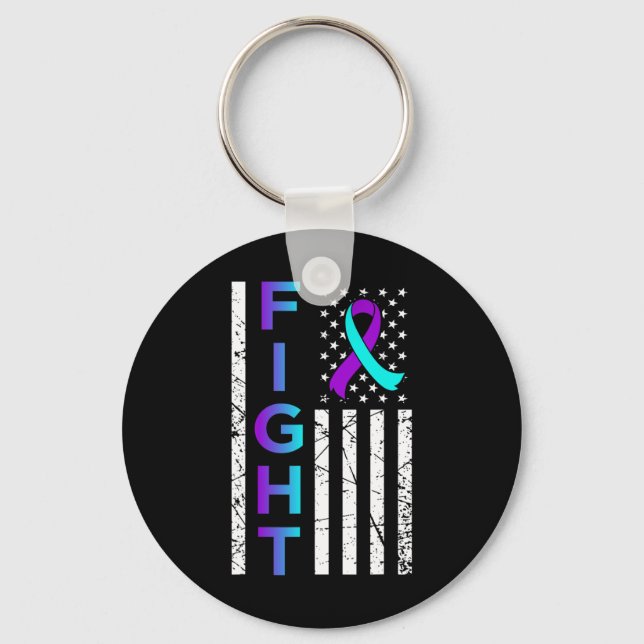 Fight USA Flag Happy Suicide Awareness Support Gra Keychain (Front)