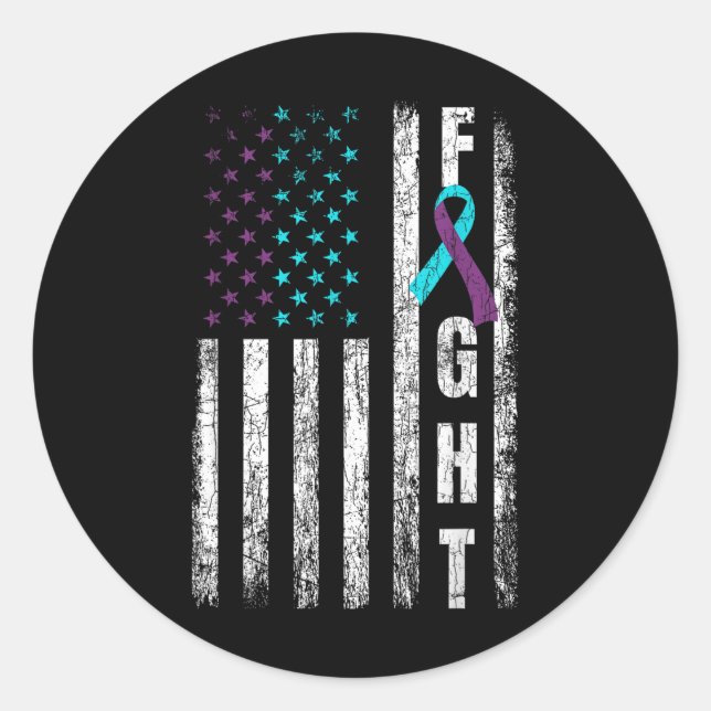 Fight Usa Flag Happy Suicide Prevention Awareness  Classic Round Sticker (Front)