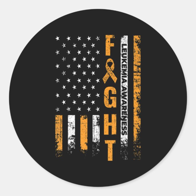 Fight USA Flag Leukaemia Awareness Cancer Survivor Classic Round Sticker (Front)