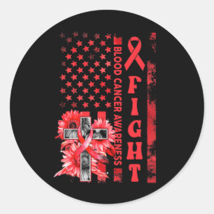 Fight USA Flag Sunflower Christian Blood Cancer Aw Classic Round Sticker