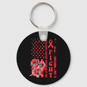 Fight USA Flag Sunflower Christian Blood Cancer Aw Keychain