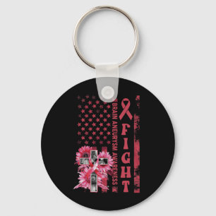 Fight USA Flag Sunflower Christian Burgundy Brain Keychain