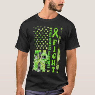 Fight USA Flag Sunflower Christian Lyme Disease Aw T-Shirt