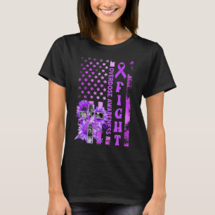 Fight Usa Flag Sunflower Christian Overdose Awaren T-Shirt