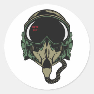 Fighter Air force Pilot Helmet Oxygen mask Classic Round Sticker