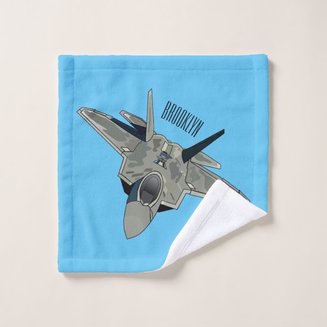 Fighter aircraft cartoon illustration bath towel set (Wash Cloth)