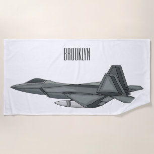 Fighter aircraft cartoon illustration beach towel