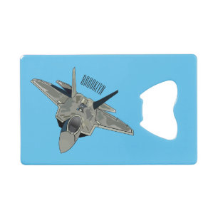 Fighter aircraft cartoon illustration credit card bottle opener