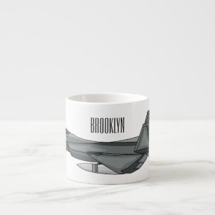 Fighter aircraft cartoon illustration espresso cup