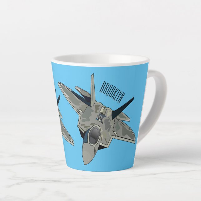 Fighter aircraft cartoon illustration latte mug (Right Angle)